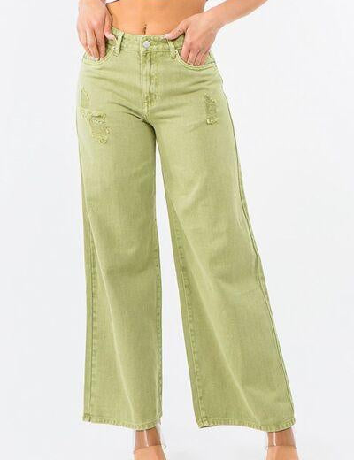 American Bazi High Waist Distressed Wide Leg Jeans | Jeans Daverri Fashions