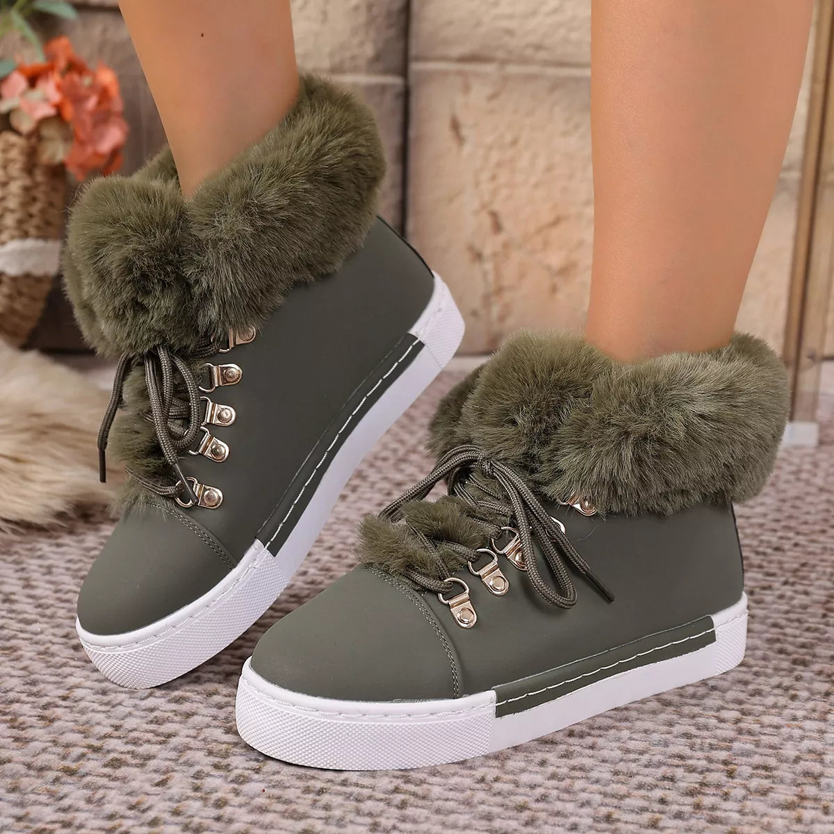 Army Green Round Toe Platform Boots | Boots Daverri Fashions