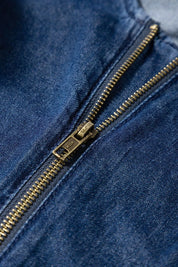 Denim Ruffled Zipped Front Belted Romper | Rompers Daverri Fashions