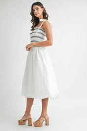 MABLE Smocked Bodice Bubble Midi Dress | Daverri Fashions