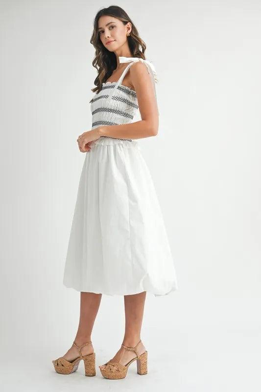MABLE Smocked Bodice Bubble Midi Dress | Daverri Fashions