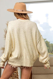 Cream L BiBi V-Neck Button Up Dropped Shoulder Cardigan | Cardigans Daverri Fashions
