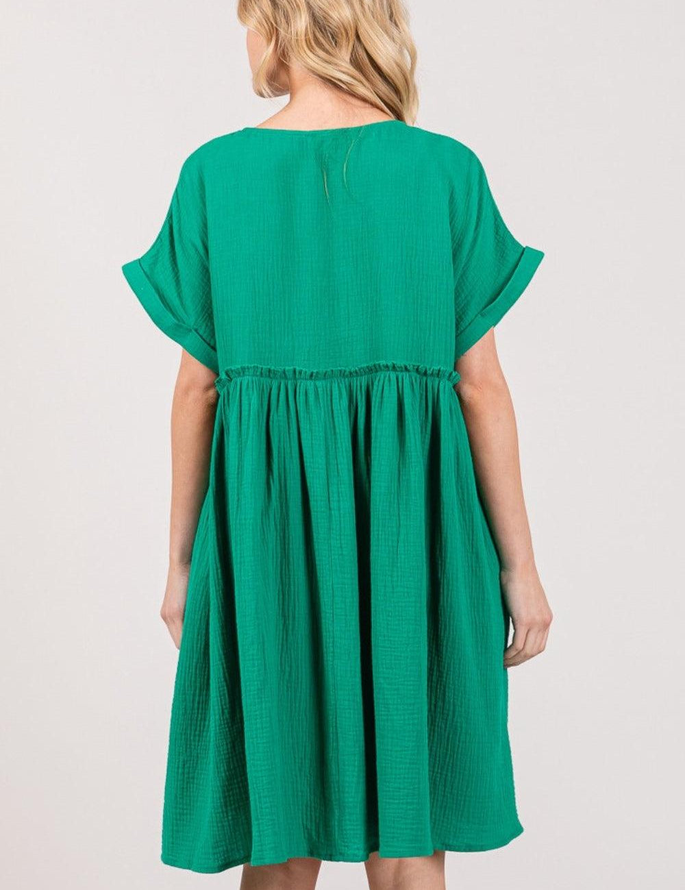 SAGE + FIG Full Size Button Up Short Sleeve Dress | Knee Length Dresses Daverri Fashions