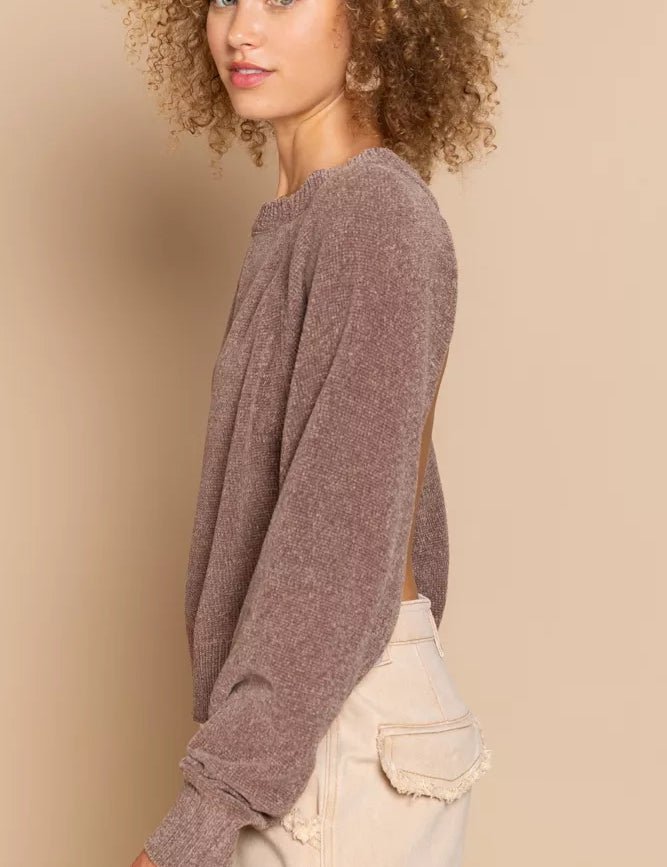 POL Round Neck Backless Sweater with Ribbed Edge | Sweaters Daverri Fashions