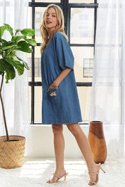 ADORA V-Neck Half Sleeve Mini Denim Dress | Mini Dresses Daverri Fashions