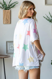 HOPELY Multi Colored Star Print T-Shirt | T-Shirts Daverri Fashions