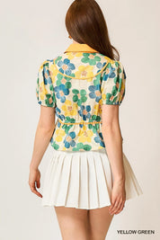 Umgee Floral Print Puff Sleeve Cropped Blouse | Daverri Fashions
