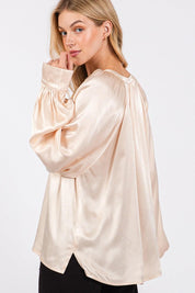SAGE + FIG Notched Long Sleeve Blouse | Blouses Daverri Fashions