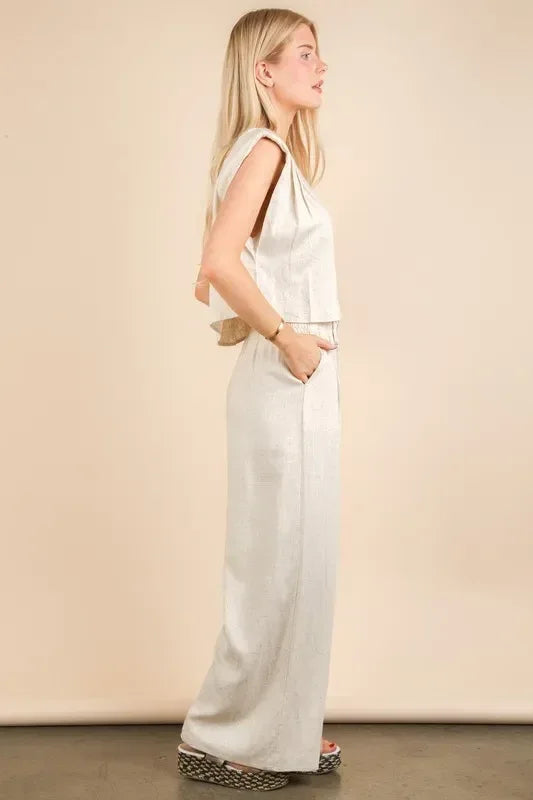 VERY J Solid Woven Top & Pants Set - DAVERRI FASHIONS