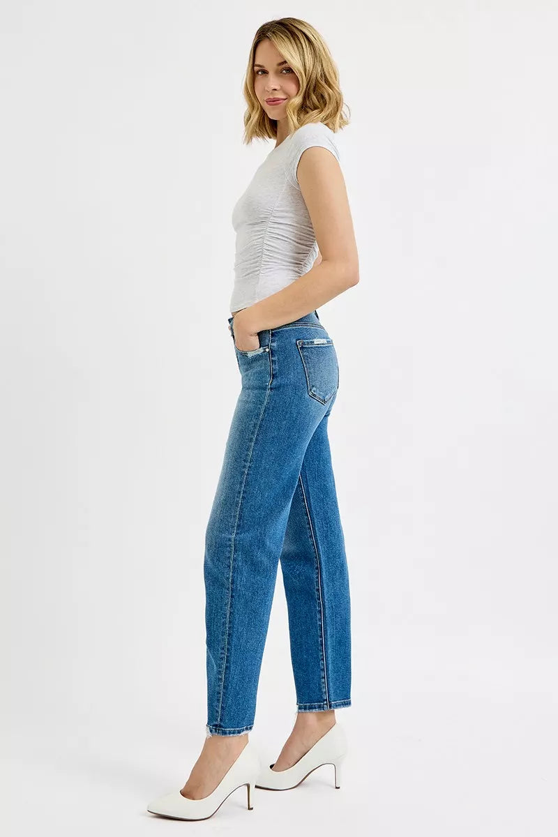 RISEN Tummy Control High Rise Ankle Slim Barrel Jeans | Jeans Daverri Fashions