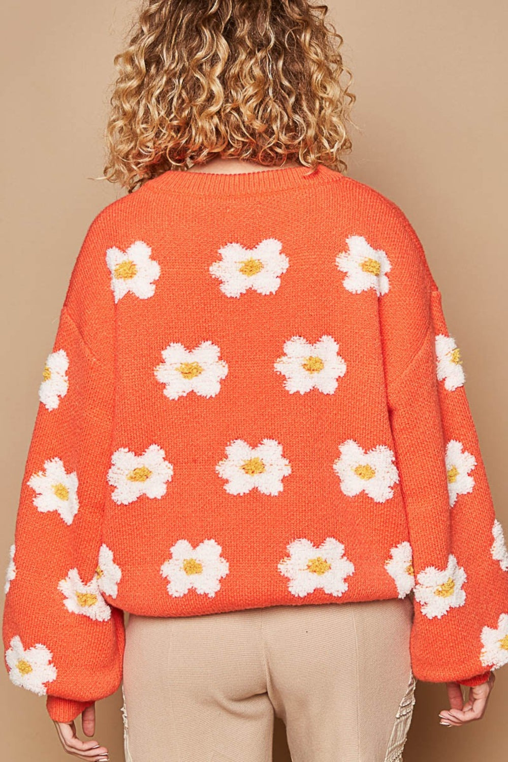 POL Daisy Pattern Drop Shoulder Sweater | Sweaters Daverri Fashions