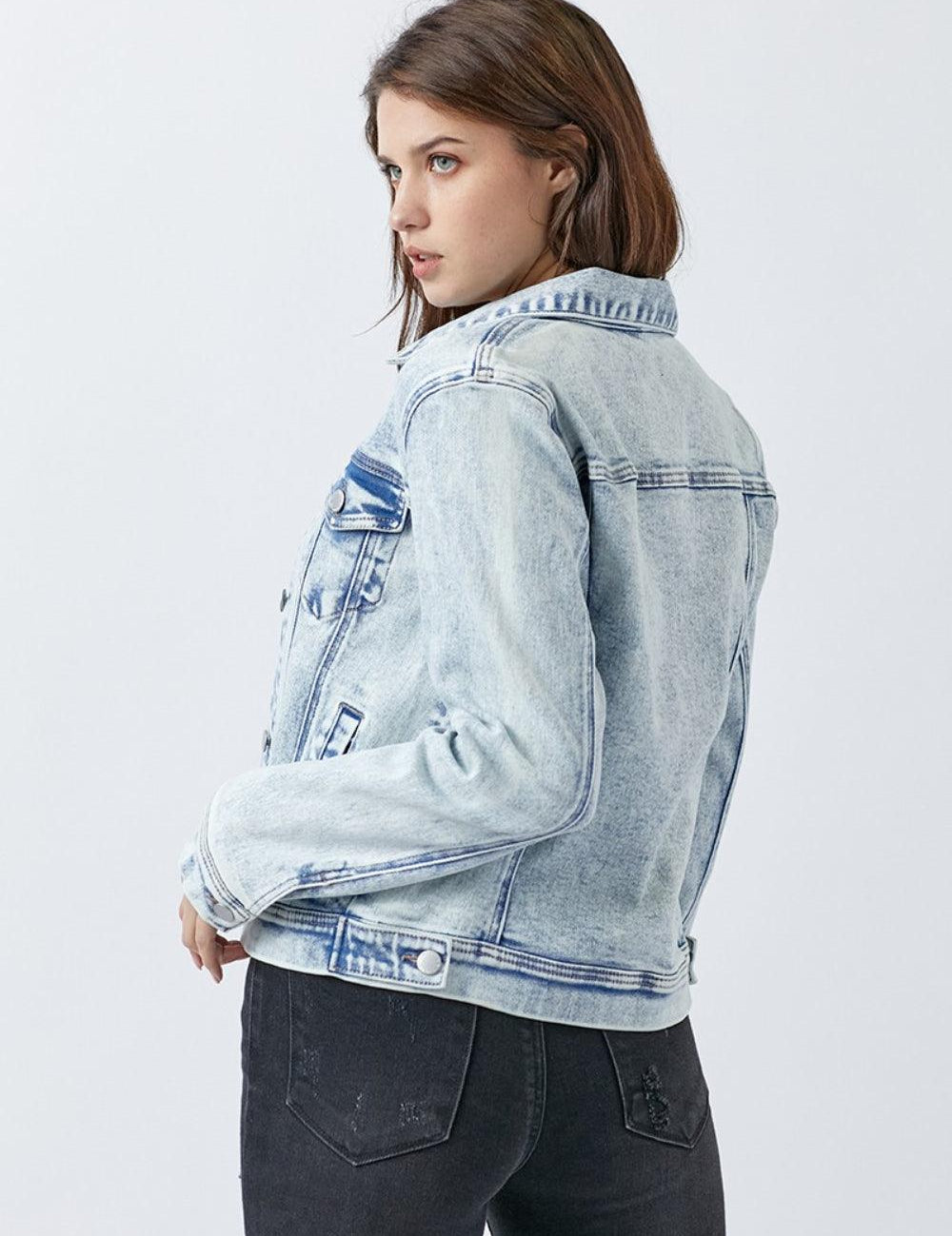 RISEN Button Up Washed Denim Jacket | Daverri Fashions