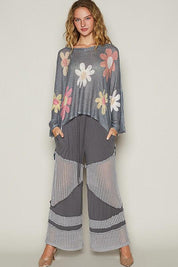 POL Flower Dropped Shoulder Long Sleeve Knit Top | Tops Daverri Fashions