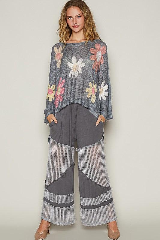 POL Flower Dropped Shoulder Long Sleeve Knit Top | Tops Daverri Fashions