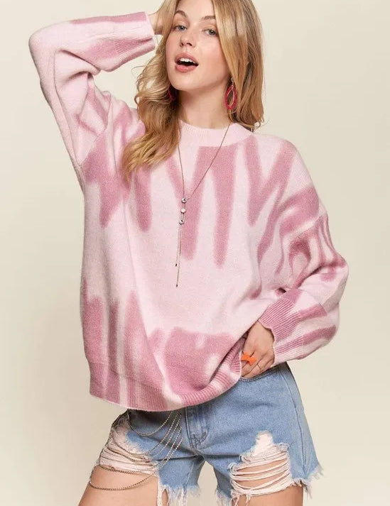 PINK One Size ADORA Drop Shoulder Graffiti Sweater | Sweaters Daverri Fashions