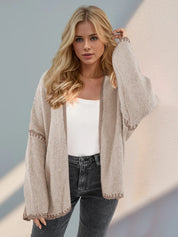 Double Take Contrast Open Front Dropped Shoulder Cardigan | Cardigans Daverri Fashions