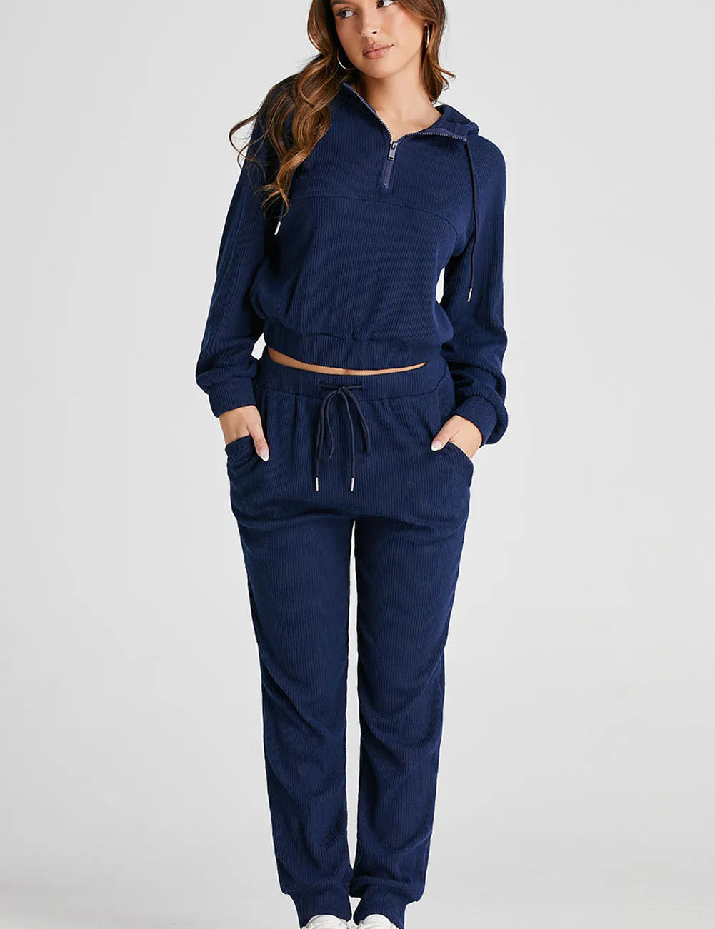 Drawstring Half Zip Hoodie and Joggers Active Set | Loungewear Sets Daverri Fashions