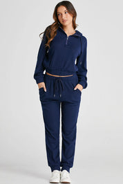 Drawstring Half Zip Hoodie and Joggers Active Set | Loungewear Sets Daverri Fashions