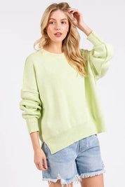 Mittoshop Side Slit Round Neck Drop Shoulder Sweater | Sweaters Daverri Fashions
