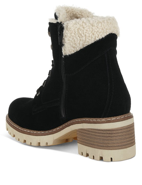 Madoka Fur Collar Chunky Ankle Boots | Boots Daverri Fashions