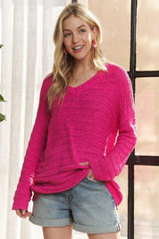 ADORA V-Neck Drop Shoulder Long Sleeve Sweater | Sweaters Daverri Fashions