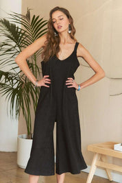 ADORA Black Textured Wide-Leg Jumpsuit | Daverri Fashions