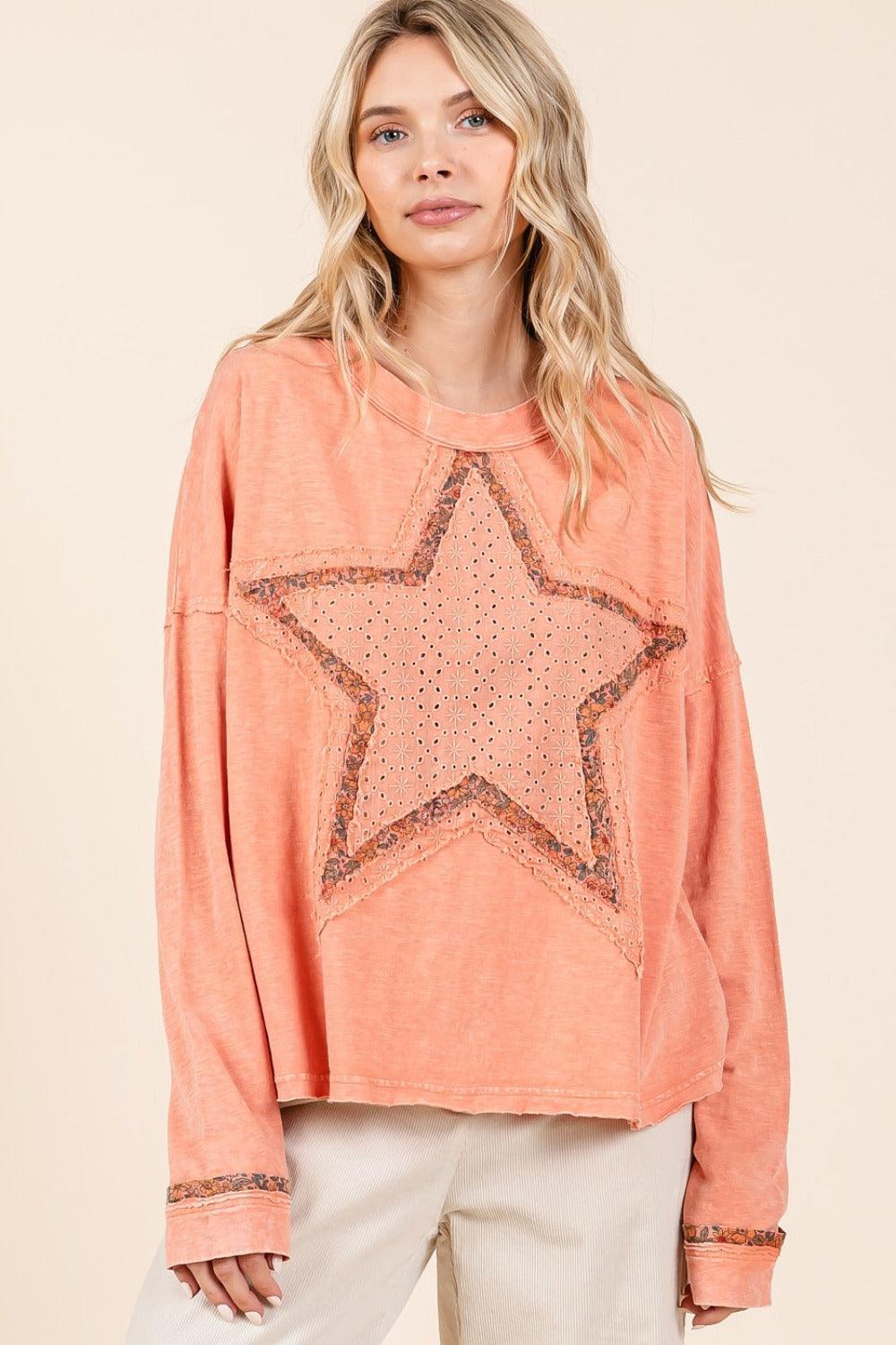Mittoshop Mineral Wash Star Patch Long Sleeve T-Shirt | T-Shirts Daverri Fashions