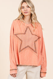 Mittoshop Mineral Wash Star Patch Long Sleeve T-Shirt | T-Shirts Daverri Fashions