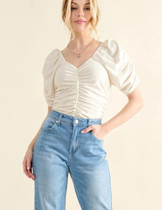 Ivory And The Why Buttery Soft Ruched Detailed Jersey Bodysuit | Tops Daverri Fashions