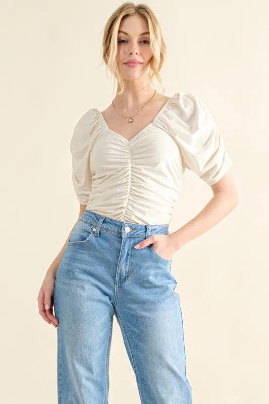 Ivory And The Why Buttery Soft Ruched Detailed Jersey Bodysuit | Tops Daverri Fashions