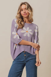 BiBi Floral Pattern Slit Sweater Lavender | Sweaters Daverri Fashions