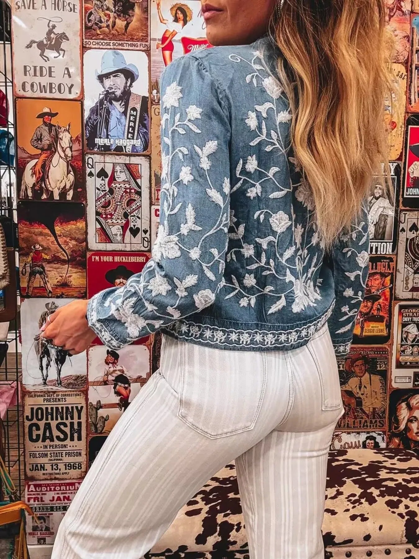 Floral Embroidered Button Up Denim Shirt | Shirts Daverri Fashions