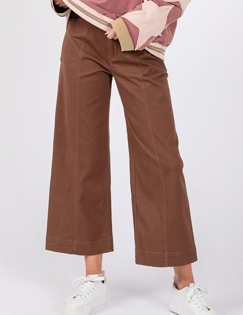 Mocha SAGE + FIG Wide Leg Cropped Pants | Pants Daverri Fashions