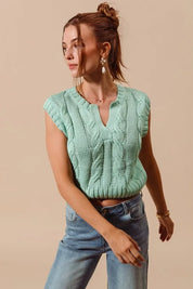 SO ME Notched Neck Cable Knit Sweater Vest | Sweaters Daverri Fashions