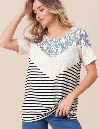 BiBi Printed Color Block Short Sleeve T-Shirt | T-Shirts Daverri Fashions