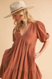 Aemi+Co Tied Back Ruffled Short Sleeve Mini Dress | Daverri Fashions