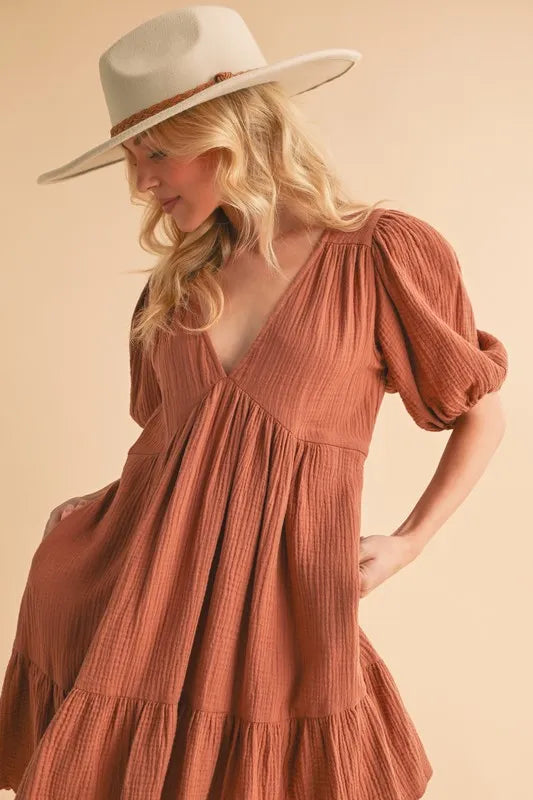Aemi+Co Tied Back Ruffled Short Sleeve Mini Dress | Daverri Fashions