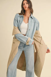 MABLE Layered Look Trench Coat With Denim Jacket | Daverri Fashions