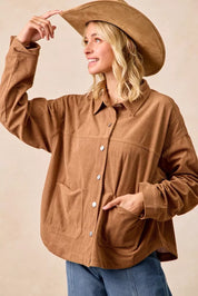 BiBi Corduroy Relaxed Fit Shacket with Back Pleat | Shackets Daverri Fashions