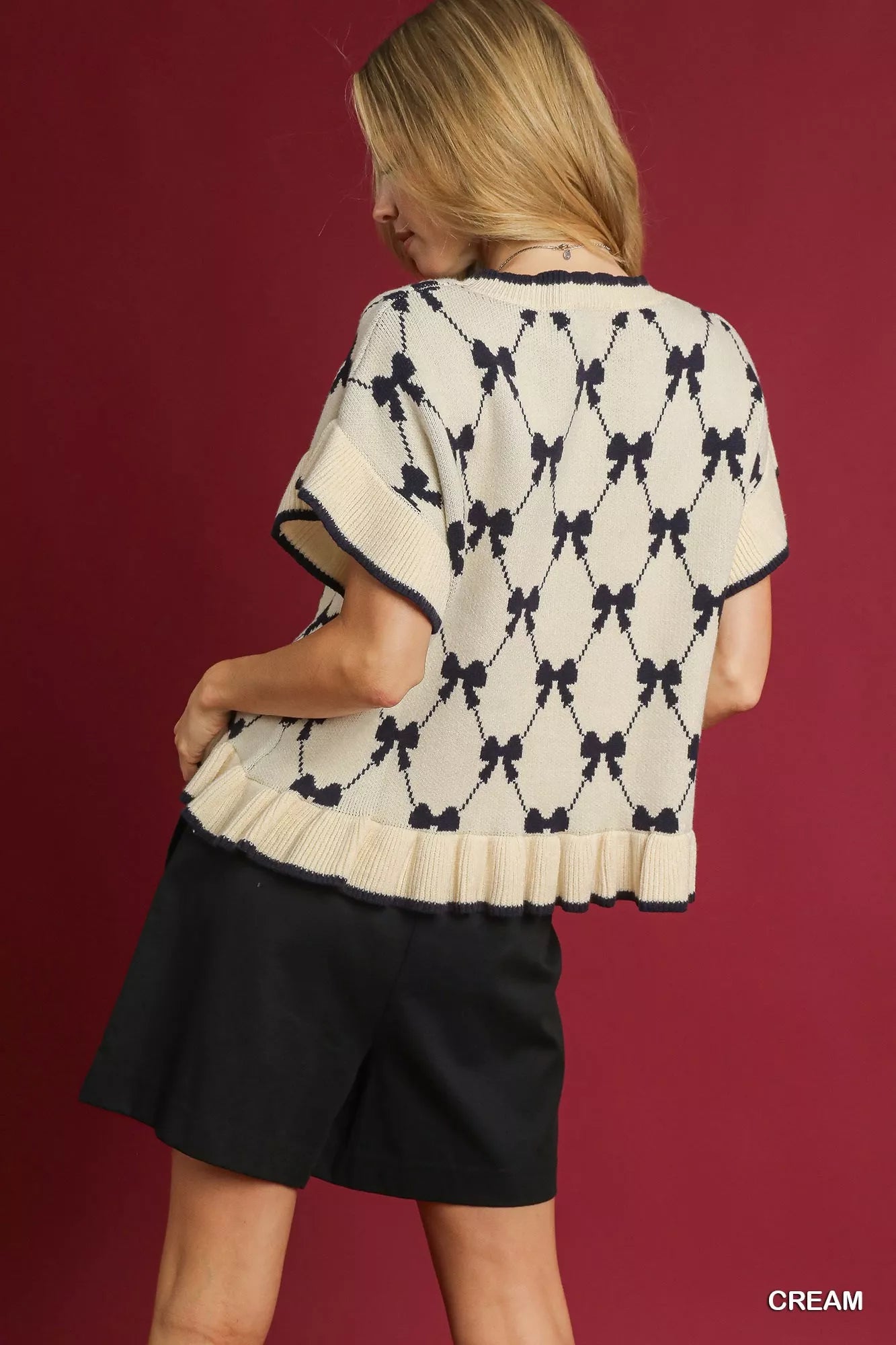 Umgee Bow Knit Ruffle Sleeve Sweater | Sweaters Daverri Fashions
