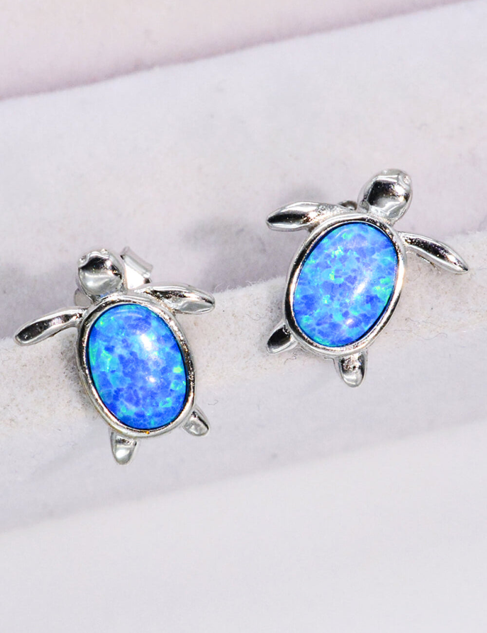 Blue One Size Opal Turtle Stud Earrings | Earrings Daverri Fashions
