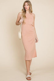 BOMBOM Ribbed Knit Sleeveless Midi Dress | Daverri Fashions