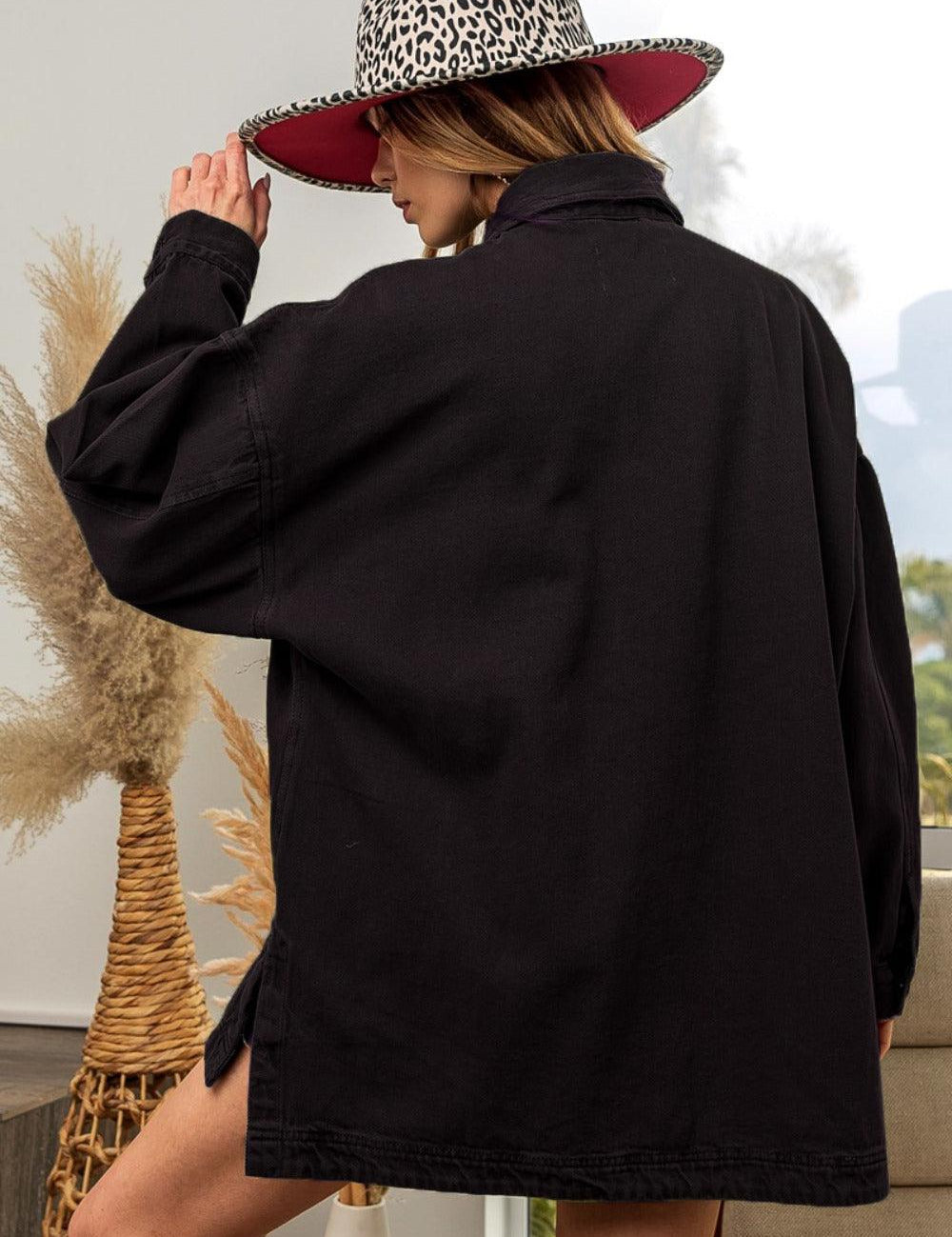 BiBi Button Up Washed Jacket with Pockets | Daverri Fashions