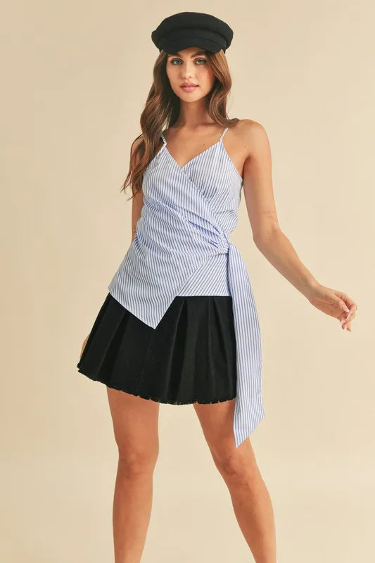 Aemi + Co Side Knotted Surplice Striped Cami | Daverri Fashions