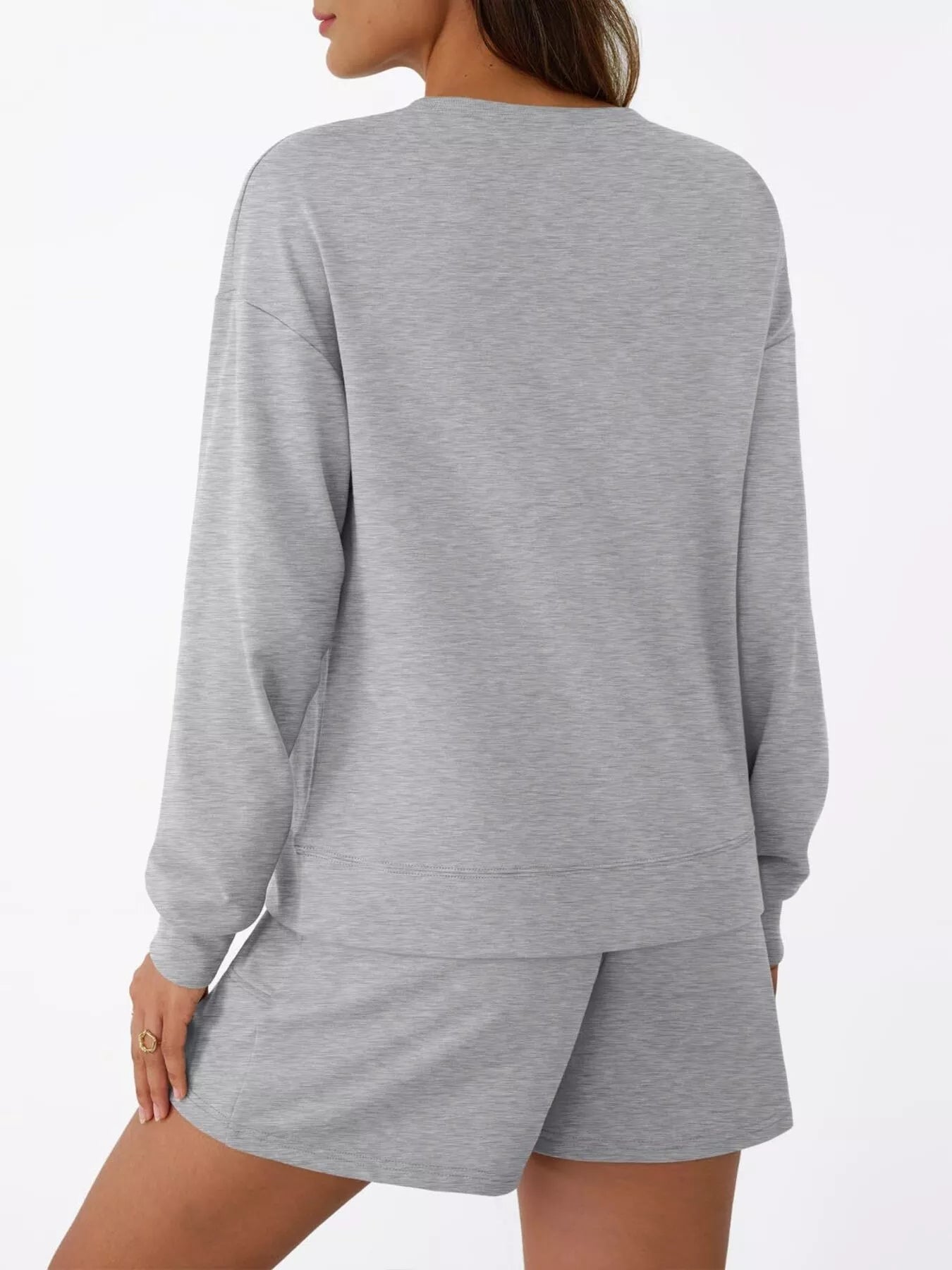 Round Neck Long Sleeve Top and Shorts Set | Loungewear Sets Daverri Fashions