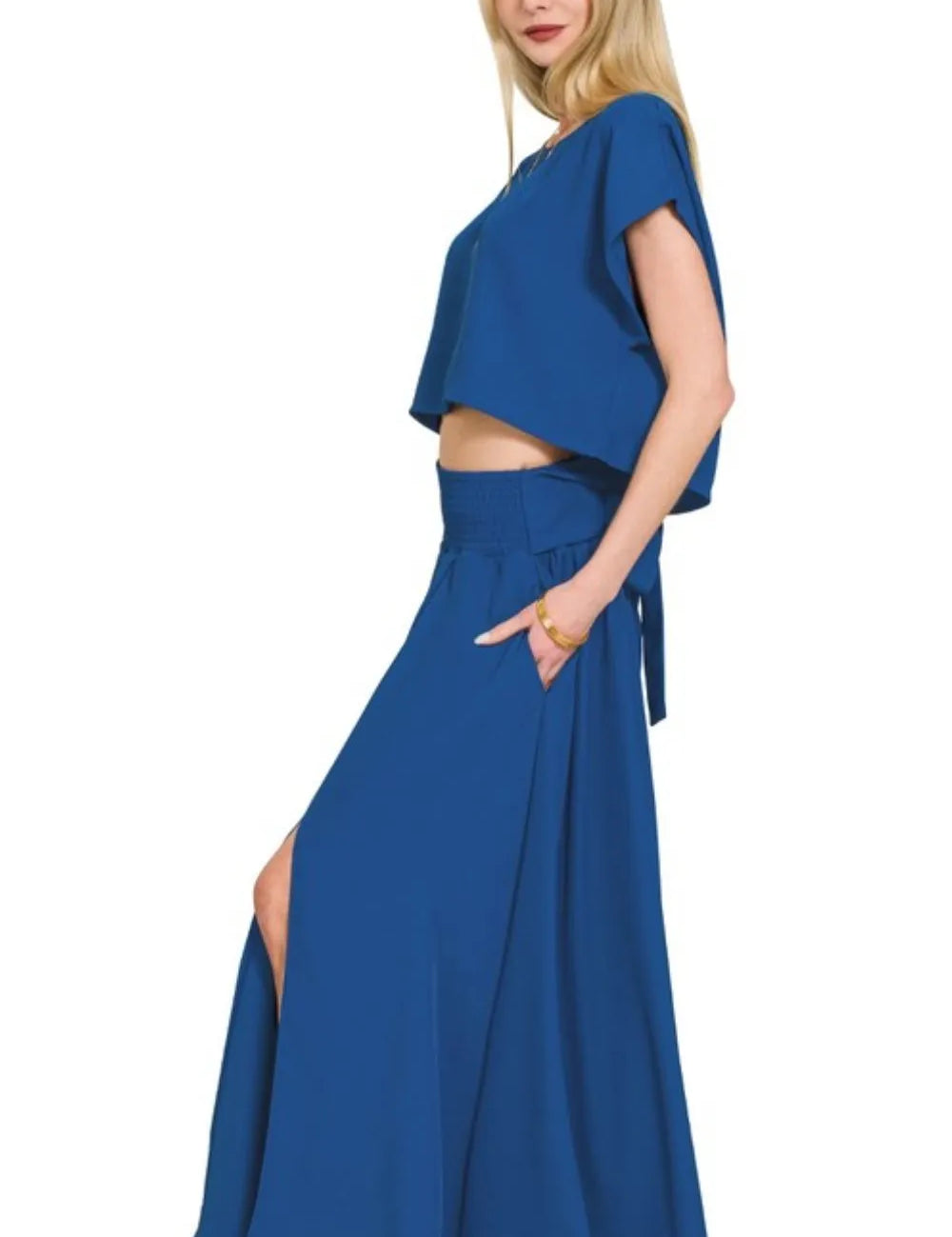 Zenana Heavy Woven Span Crop Tee & Skirt Set | Outfit Sets Daverri Fashions