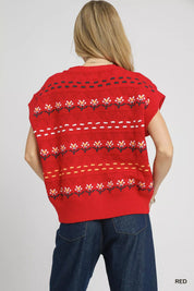 Umgee Button-Down Knit Vest with Floral Pattern | Daverri Fashions