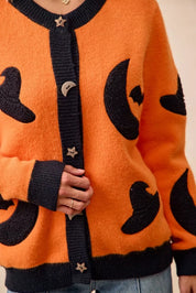 BiBi Halloween Witch Hat Moon Bat Artwork Cardigan | Cardigans Daverri Fashions