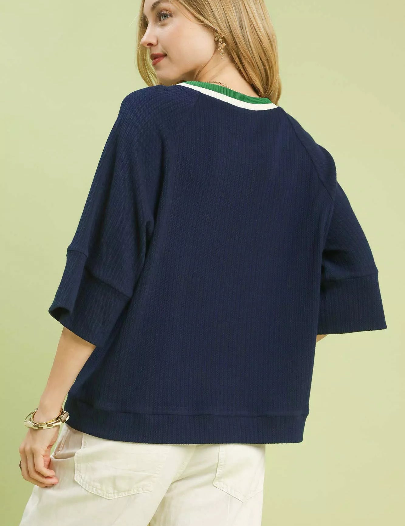 Umgee Ribbed Knit Top with Contrast Trim | Knit Tops Daverri Fashions