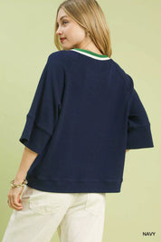 Umgee Ribbed Knit Top with Contrast Trim | Knit Tops Daverri Fashions